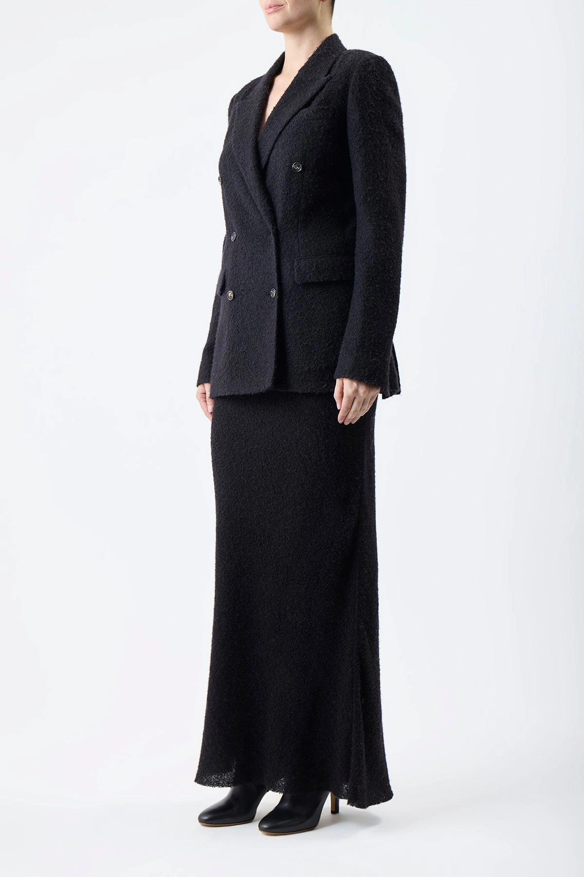 Belo Maxi Skirt in Black Silk Cashgora Boucle Gauze