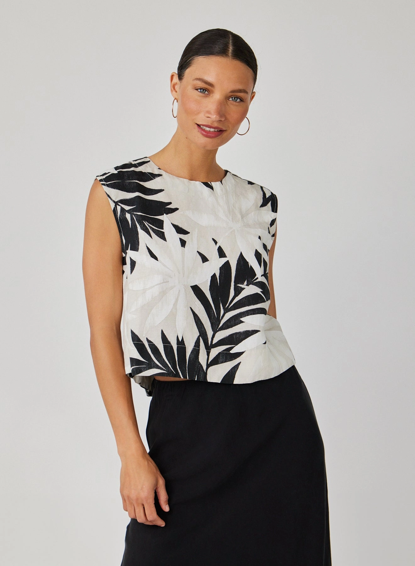 Boxy Button Back Top - Maui Palm Print