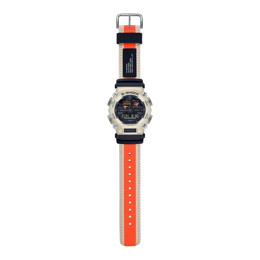 Casio G Shock Analog-Digital Clear Bezel & White/Orange Nylon Strap, GA900TS-4A
