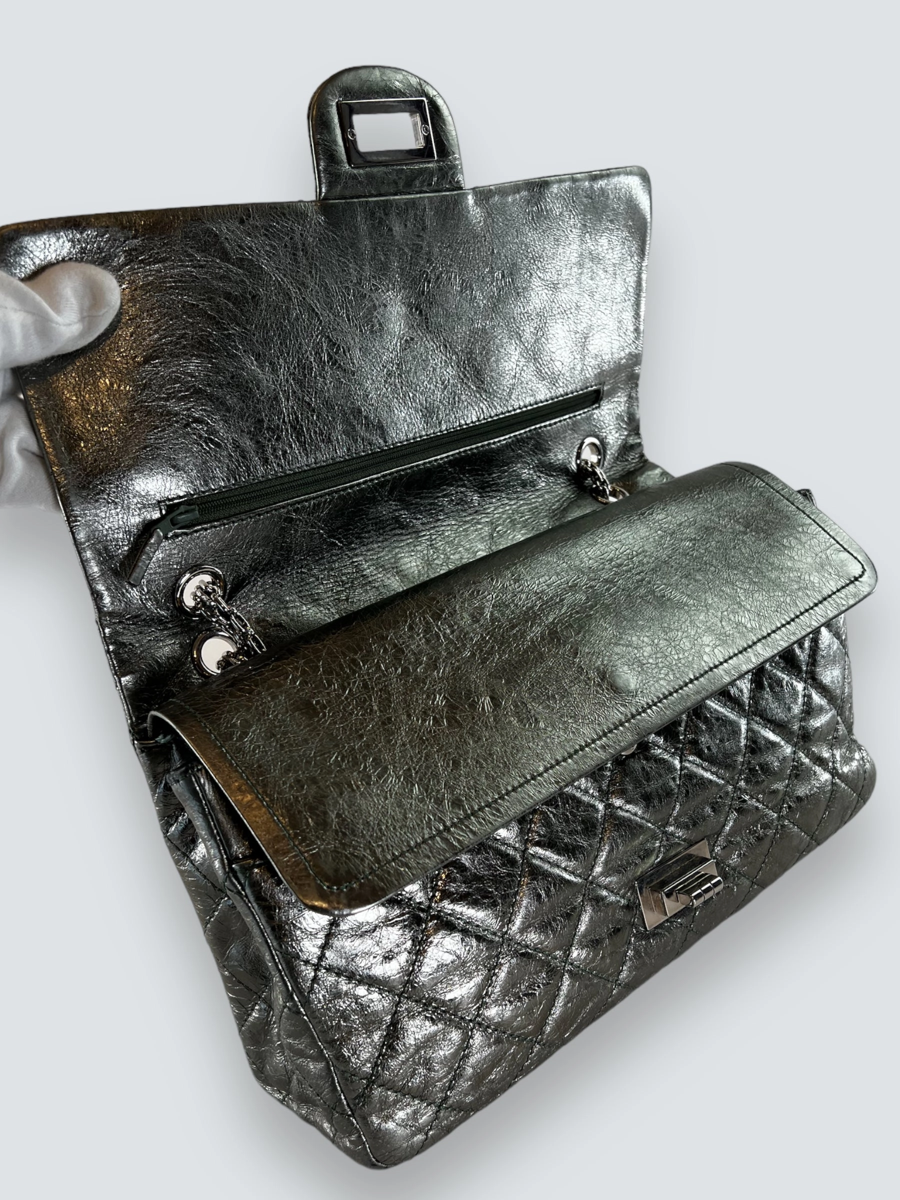 Chanel Large Metallic Green Calfskin Leather 2.55 Reissue Handbag