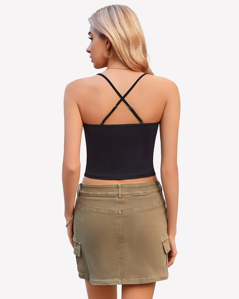 Cowl Neck Tops Mesh Ruched Camisole