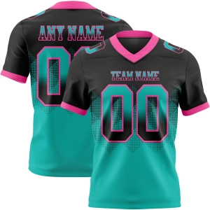 Custom Black Aqua-Pink Mesh Authentic Gradient Square Shape Flag Football Jersey