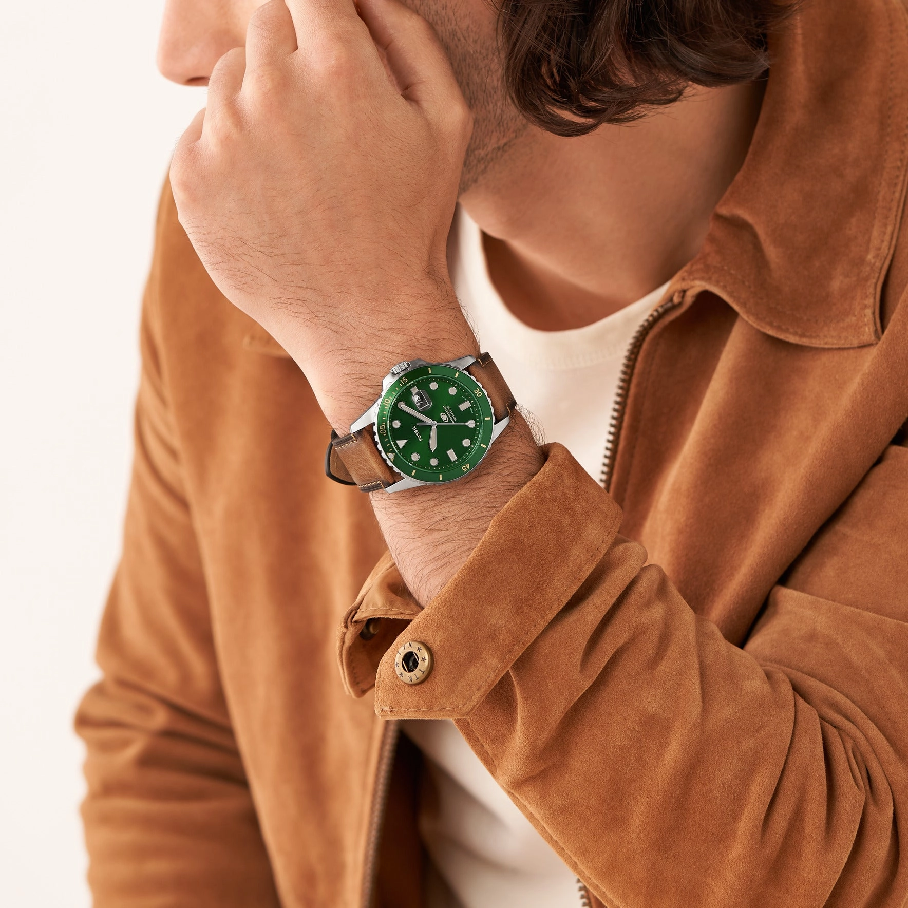 Fossil Blue Three-Hand Date Tan Eco Leather Watch