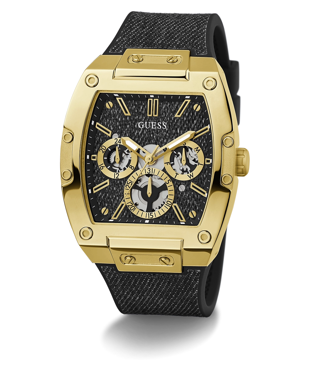 Guess Mens Black Gold Tone Multi-function Watch