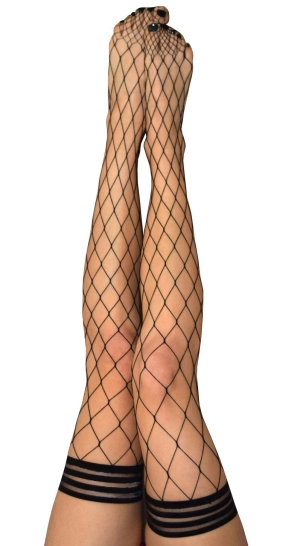 Kixies Stockings Hosiery Michelle Fishnet Thigh High Black