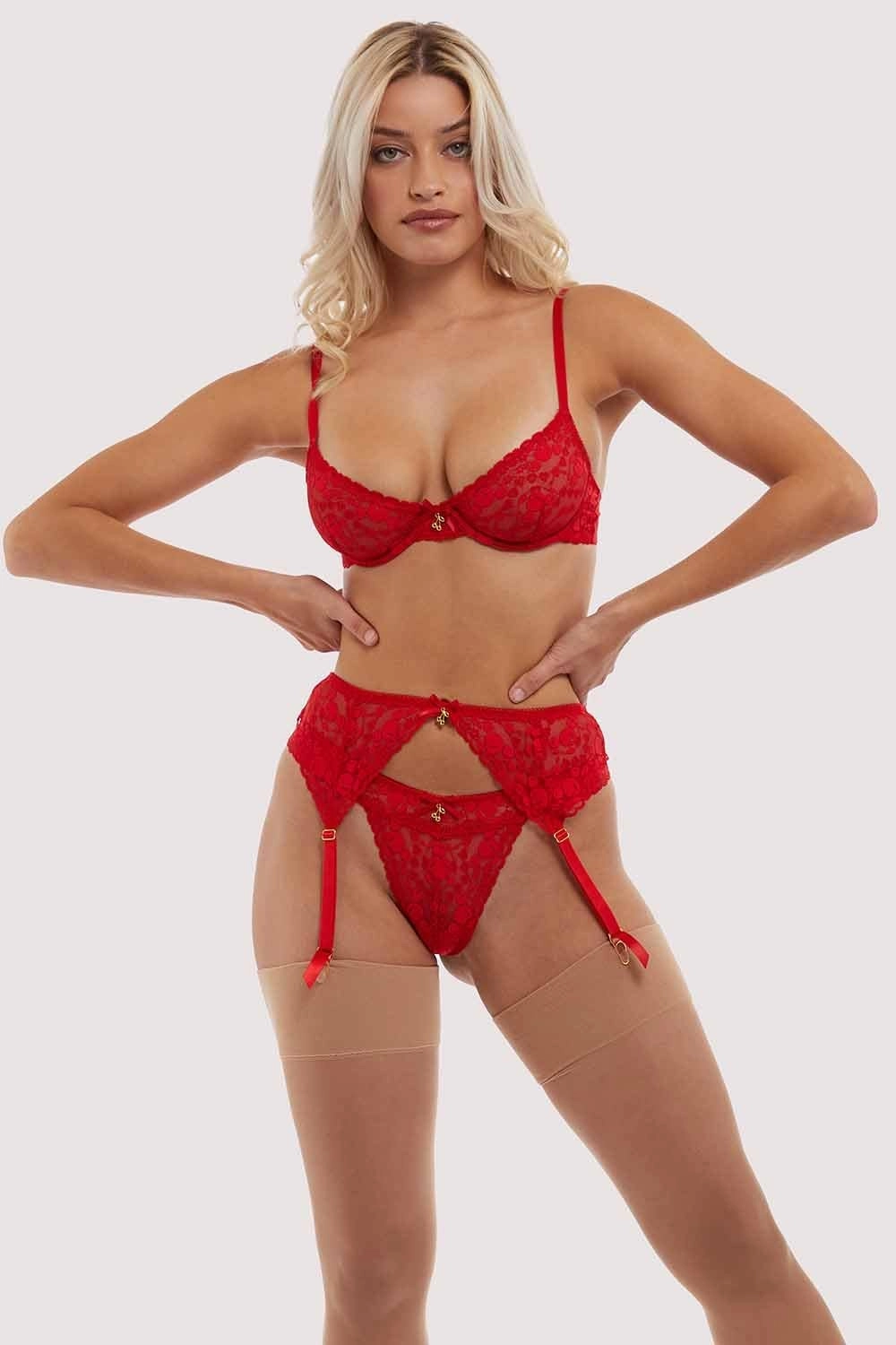 Leomie Red Cherry Suspender Belt