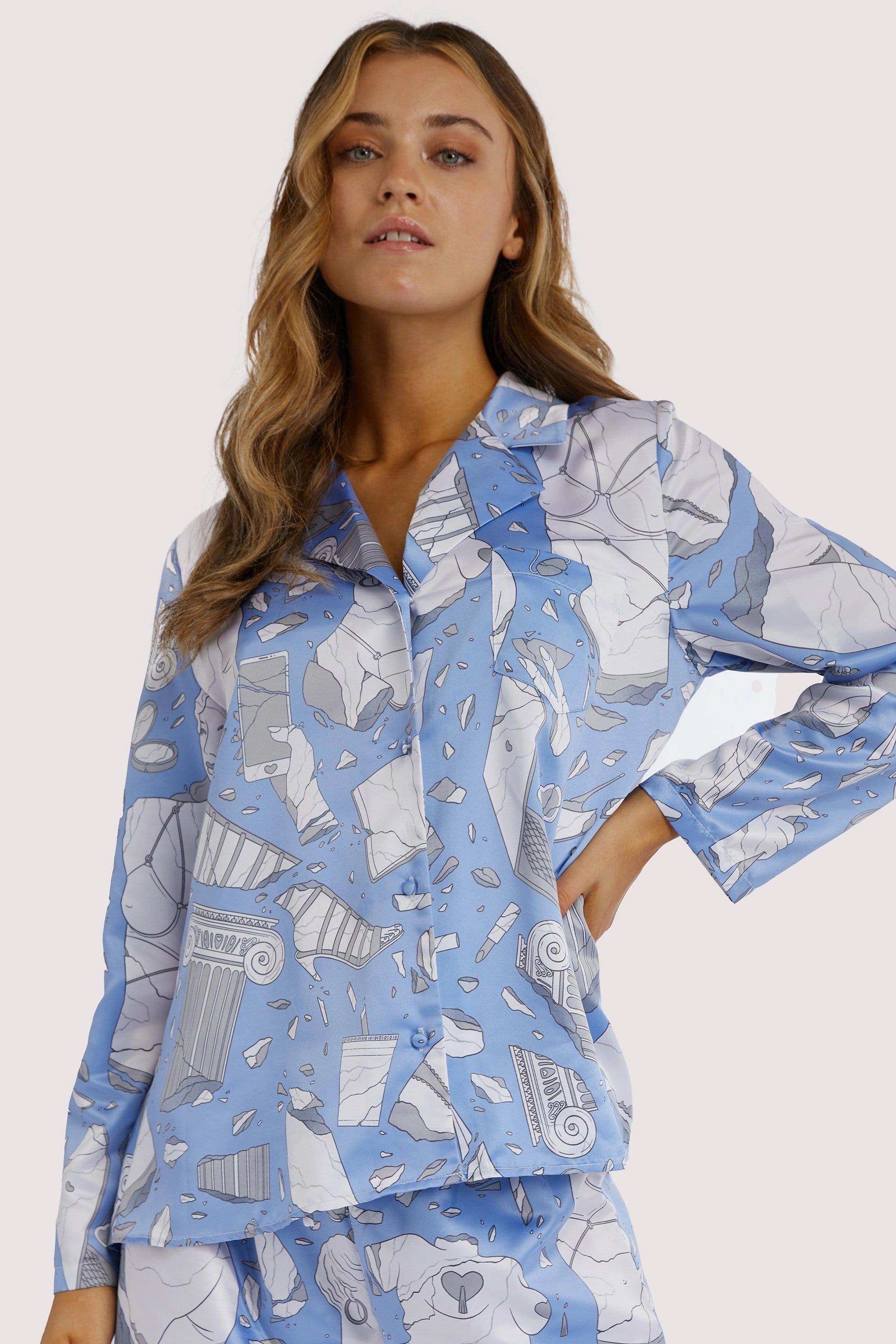 Logan Spector Recycled Blue Statues Long Sleeve Top