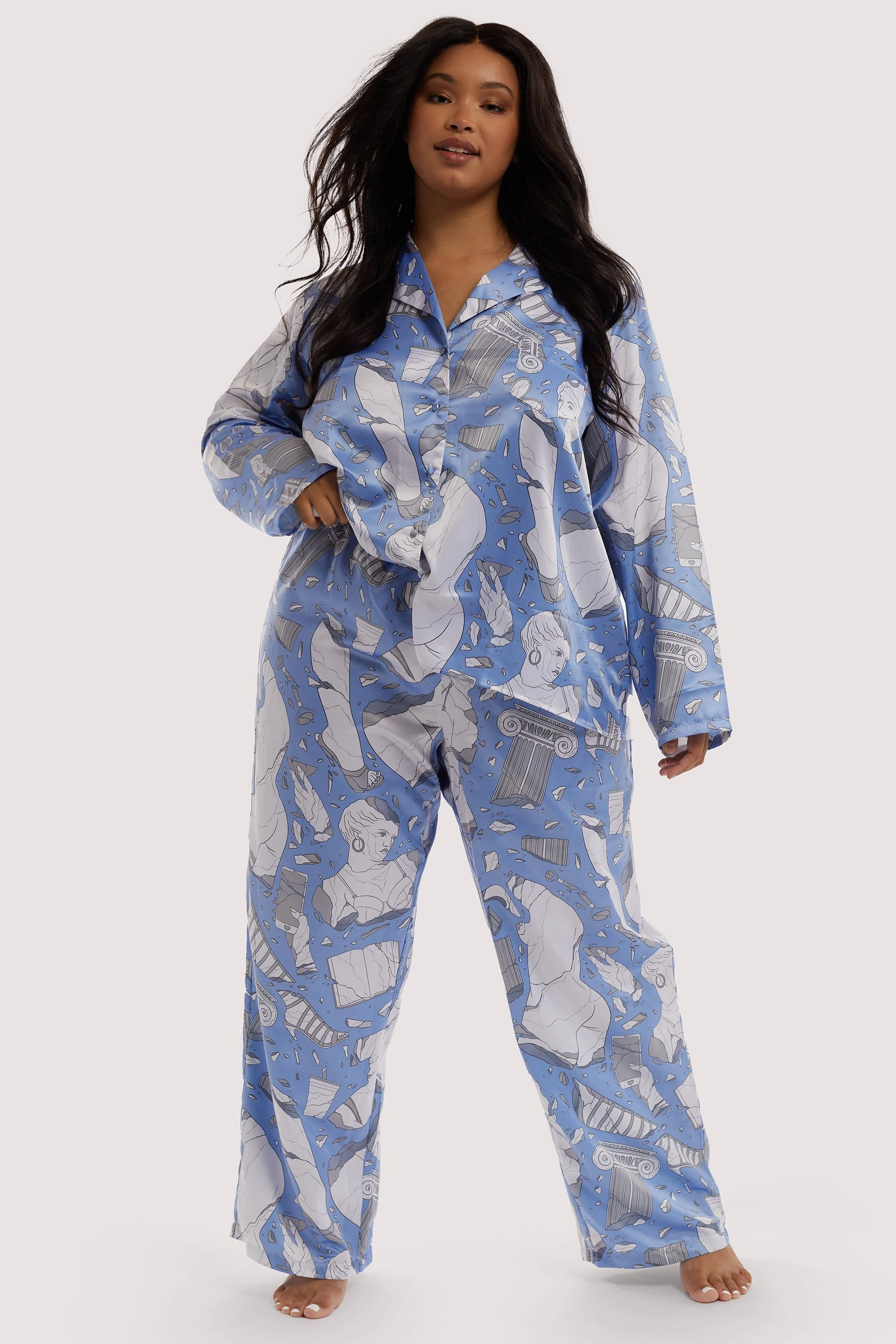 Logan Spector Recycled Blue Statues Satin Trousers