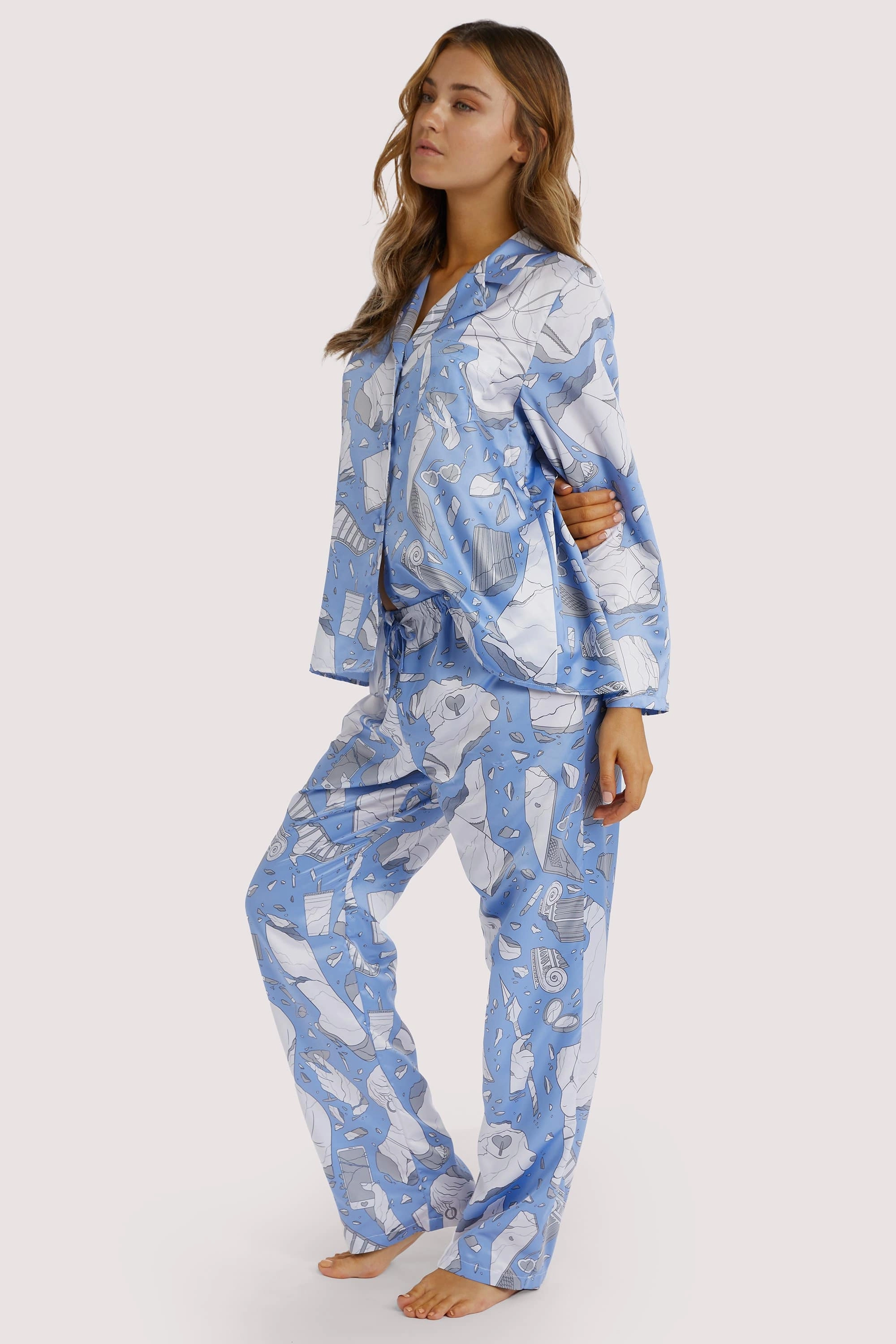 Logan Spector Recycled Blue Statues Satin Trousers