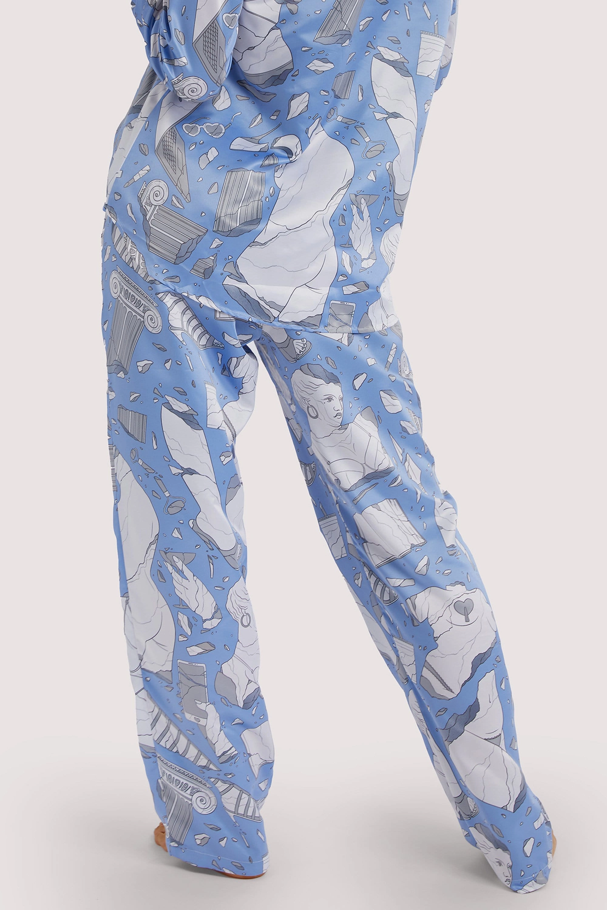 Logan Spector Recycled Blue Statues Satin Trousers