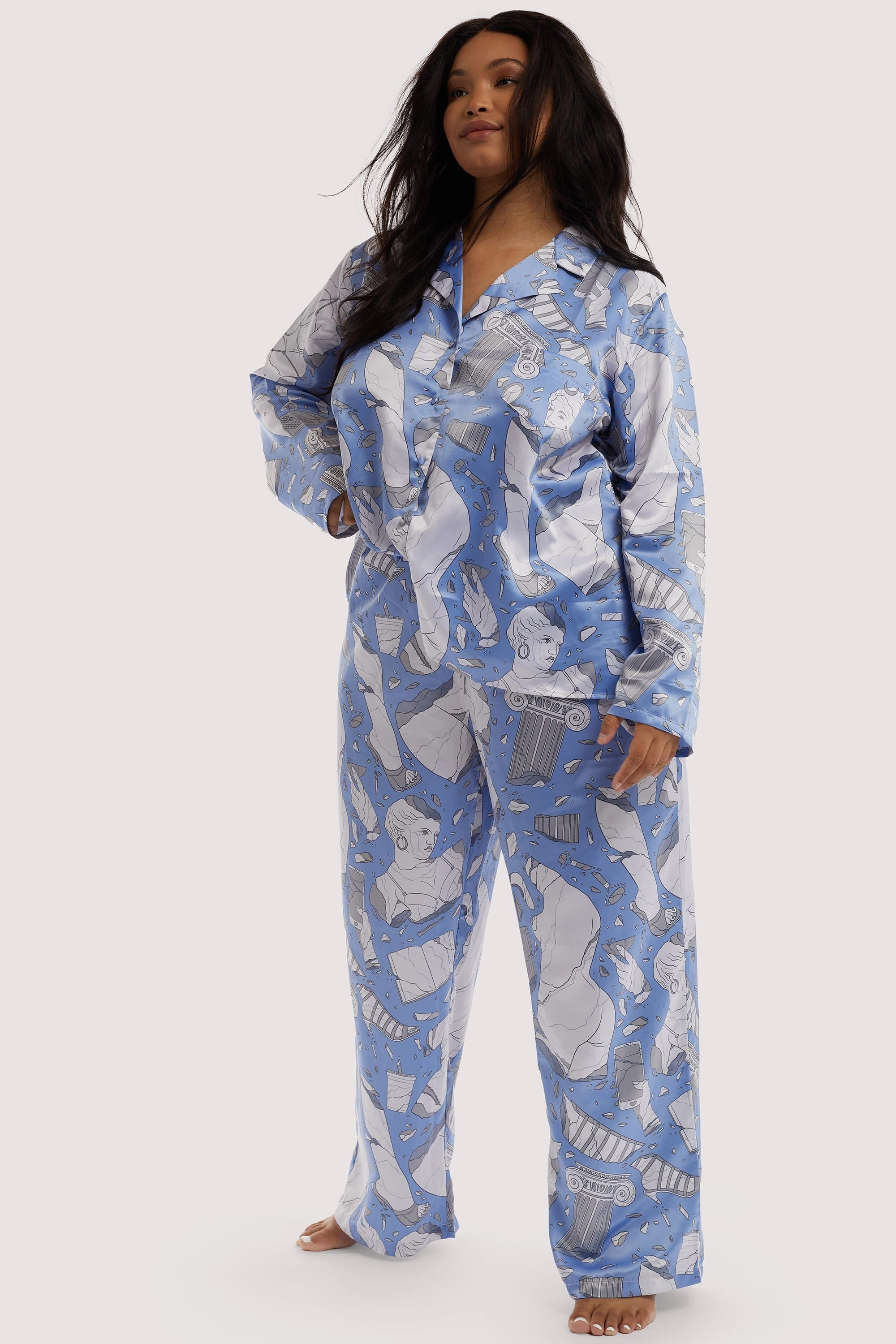 Logan Spector Recycled Blue Statues Satin Trousers