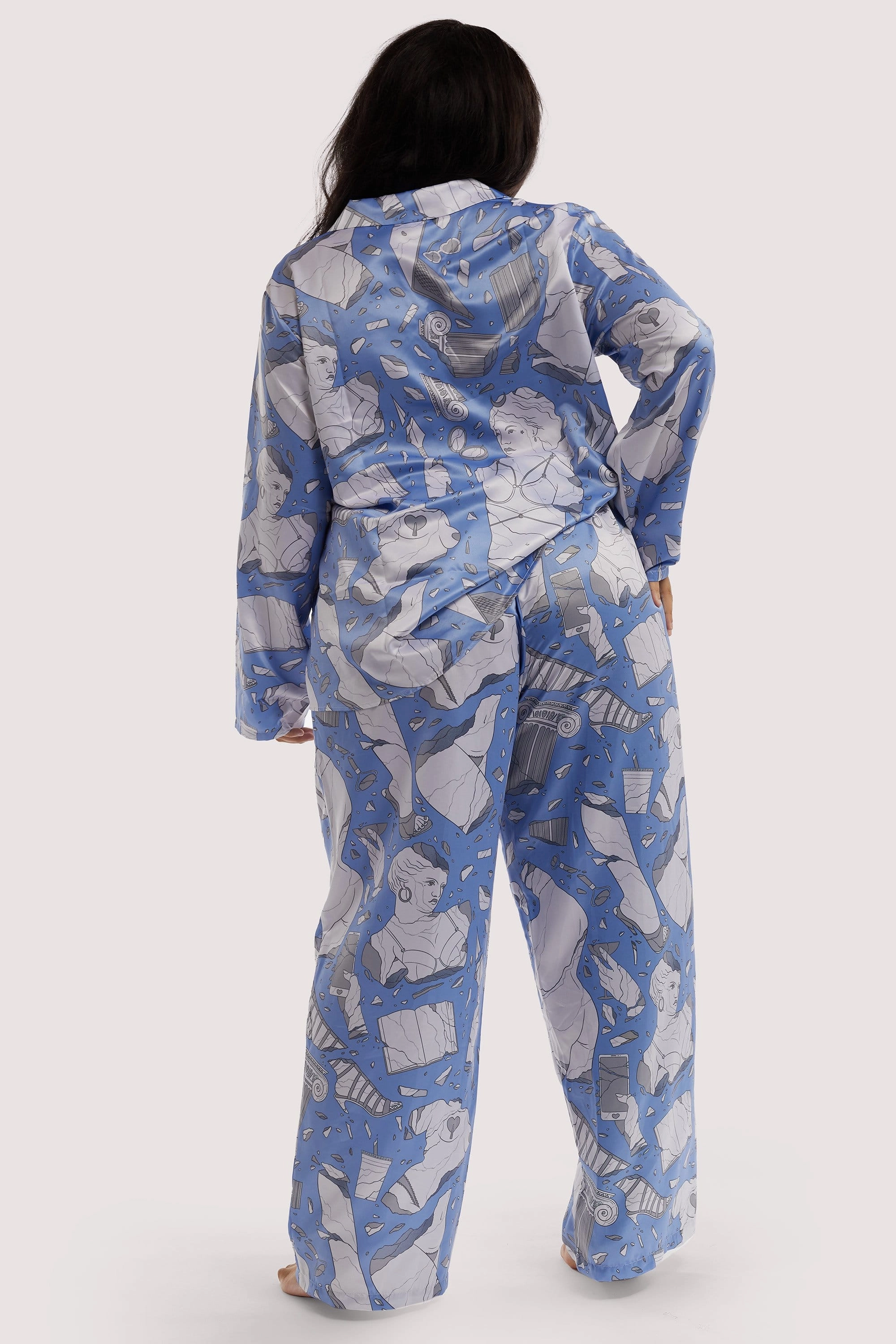 Logan Spector Recycled Blue Statues Satin Trousers