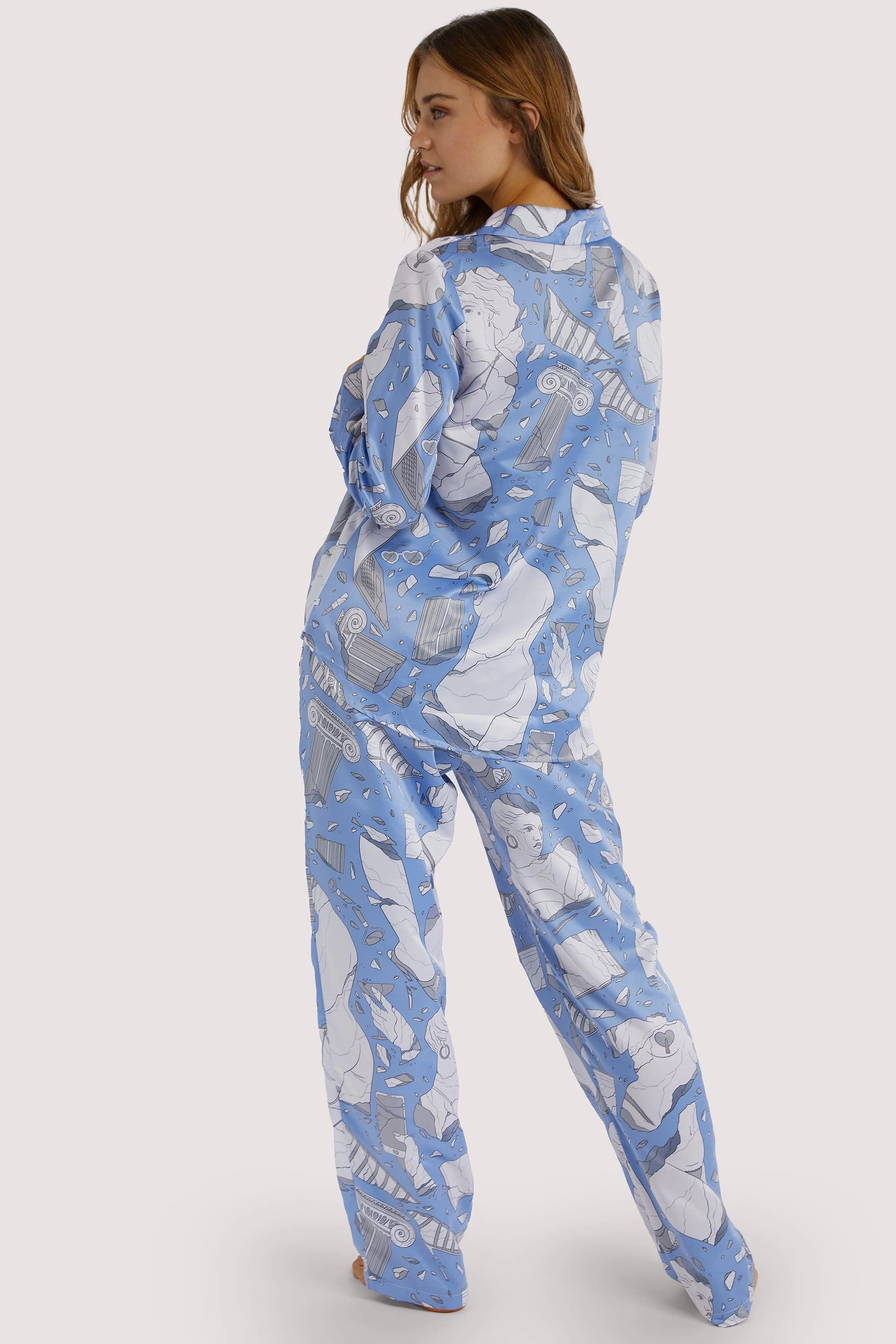 Logan Spector Recycled Blue Statues Satin Trousers