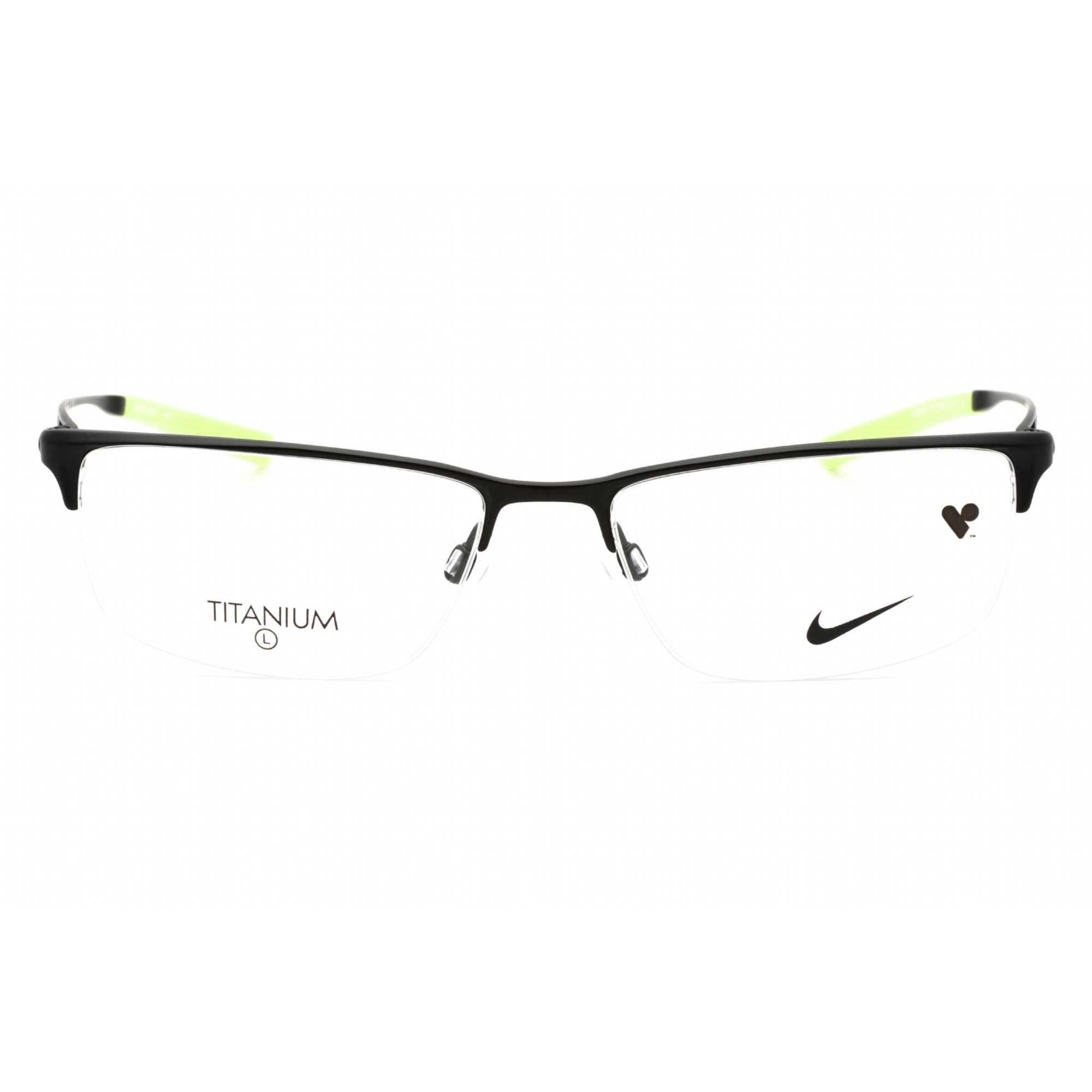 Nike Men's Eyeglasses - Satin Black/Volt Rectangular Half Rim Frame | NIKE 6064 007