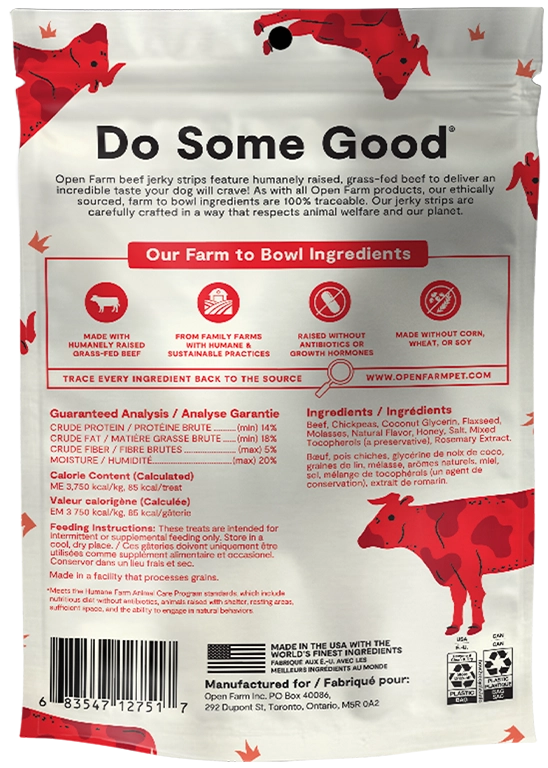 Open Farm Grain Free Jerky Strips Grass-Fed Beef Dog Treats