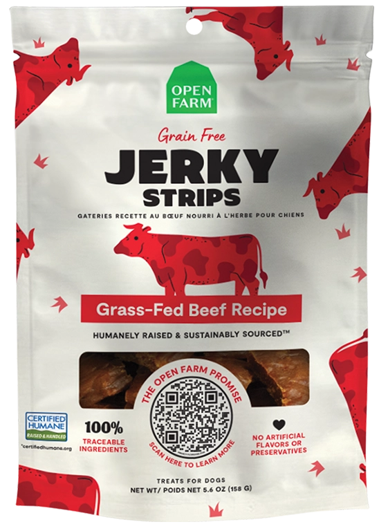 Open Farm Grain Free Jerky Strips Grass-Fed Beef Dog Treats