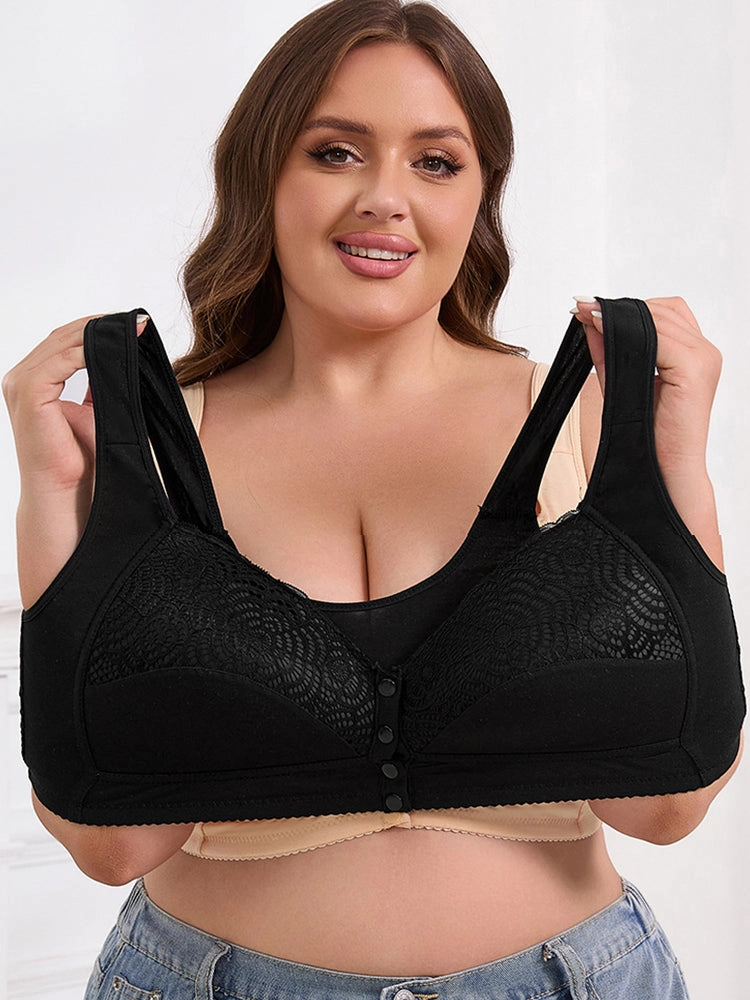 Oversized Lace Front-Closure Wireless Bras