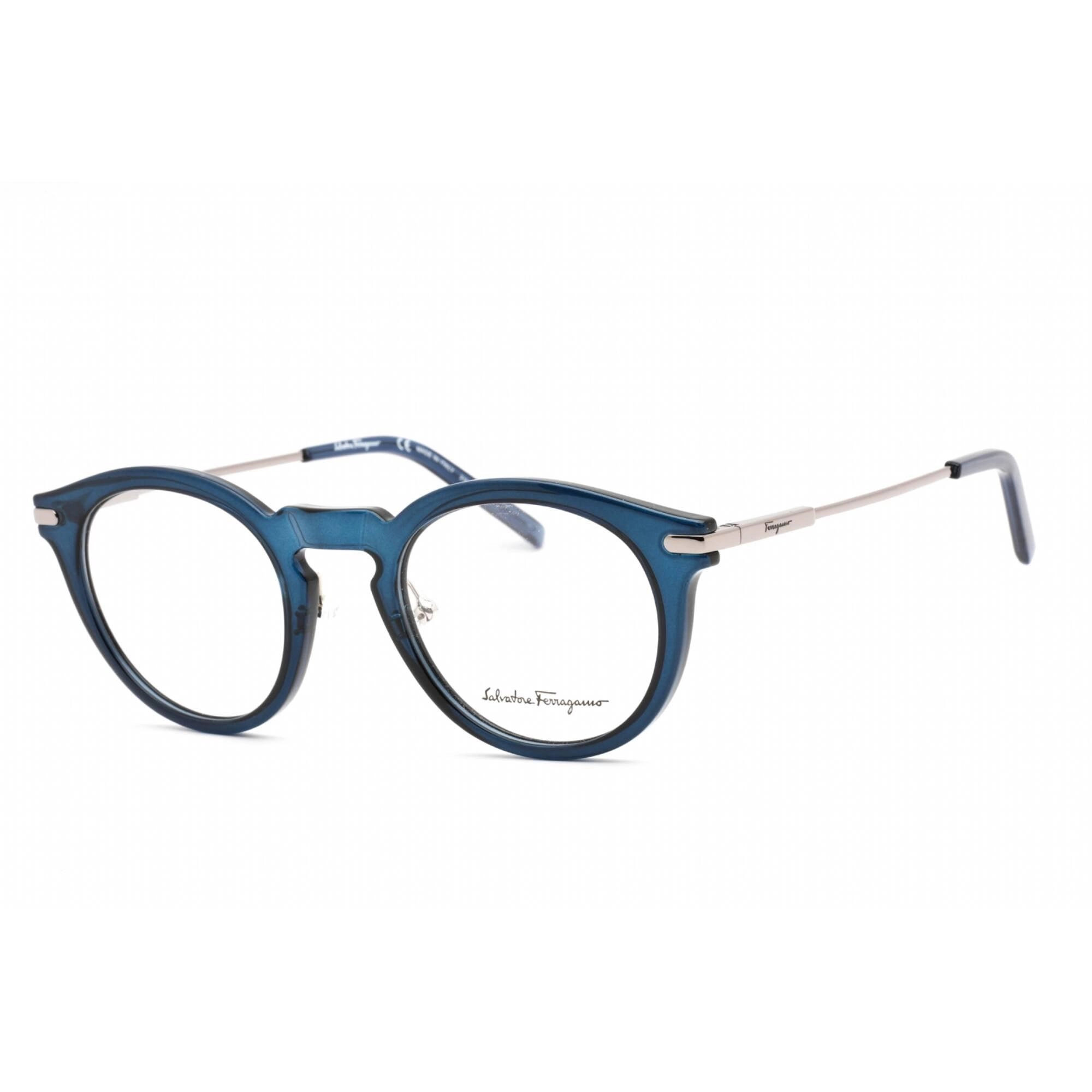 Salvatore Ferragamo Men's Eyeglasses - Round Crystal Navy Plastic Frame | SF2906 420
