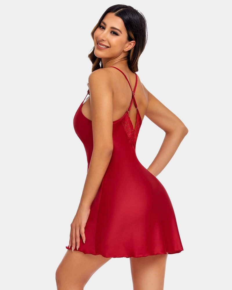 Satin Nightgown V Neck Silk Nighty