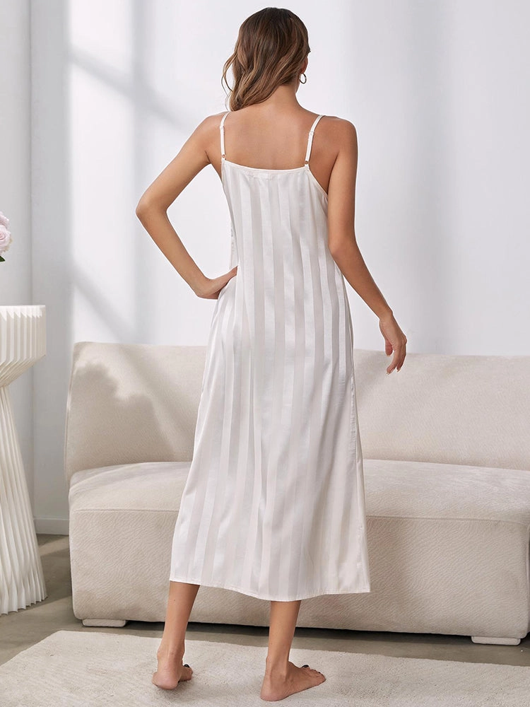 Satin Striped Loose-Fit Nightdress with Matching Robe