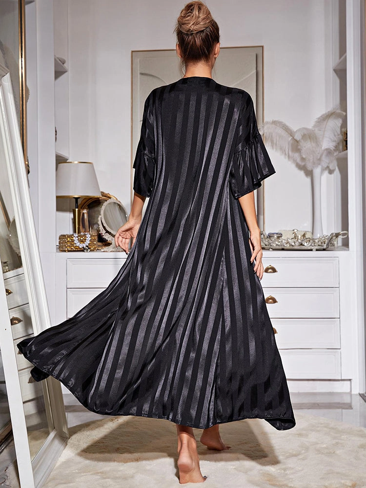 Satin Striped Loose-Fit Nightdress with Matching Robe