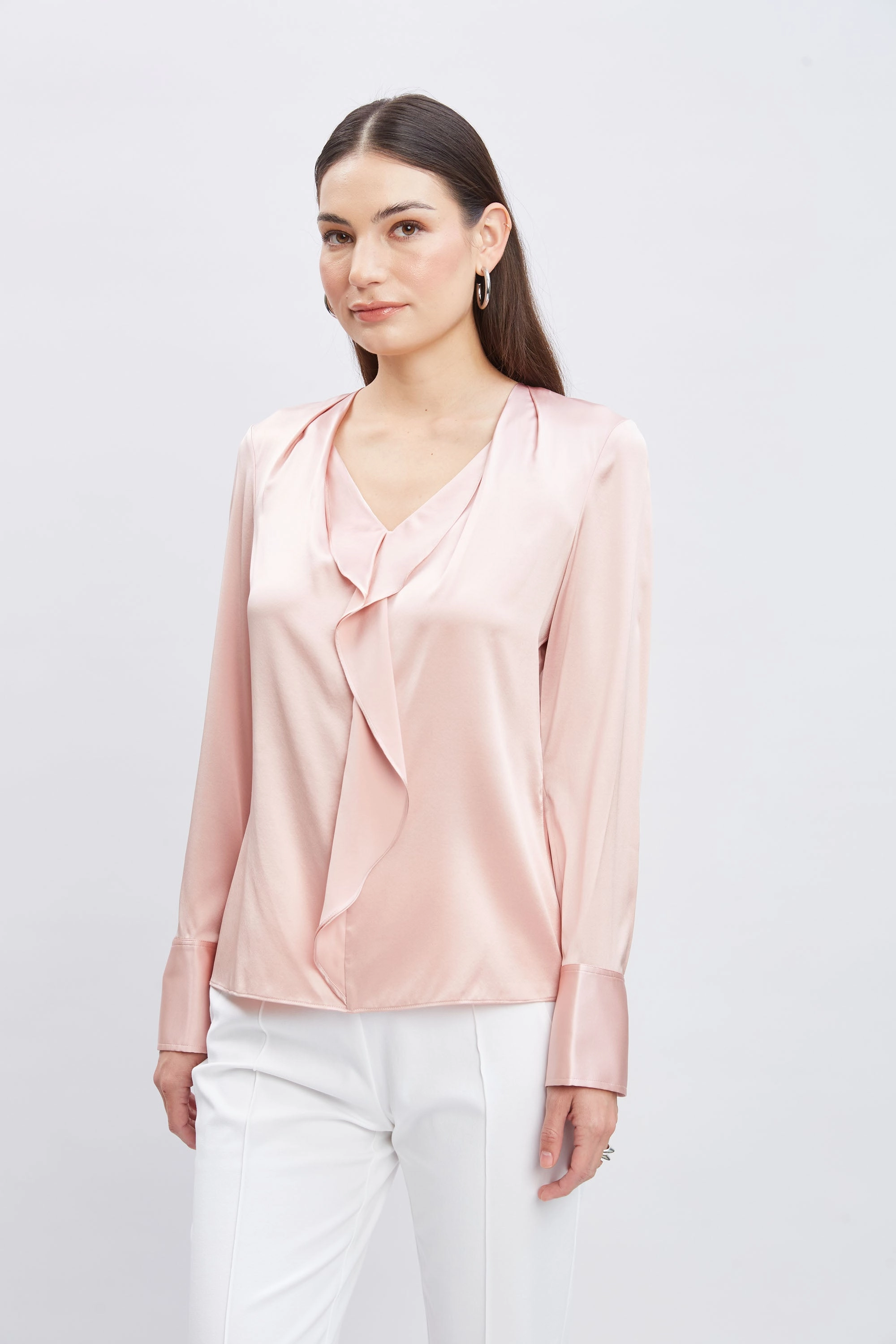 Silk Satin Ruffle Contour Shirt