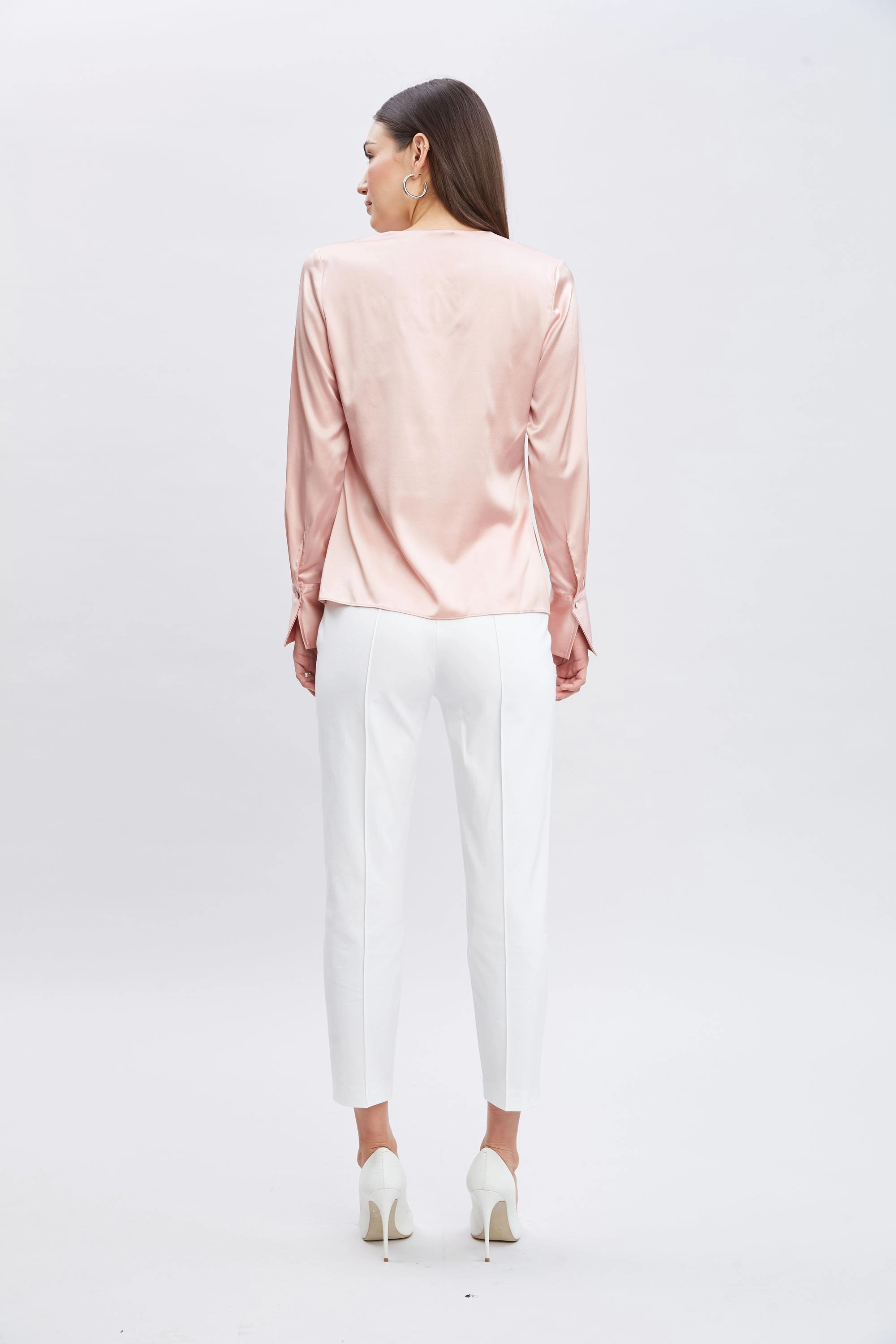 Silk Satin Ruffle Contour Shirt