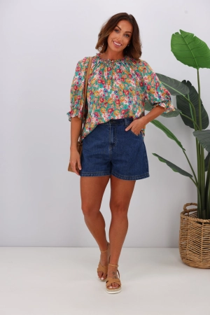 Sunday Boho Kasia Top Green Floral