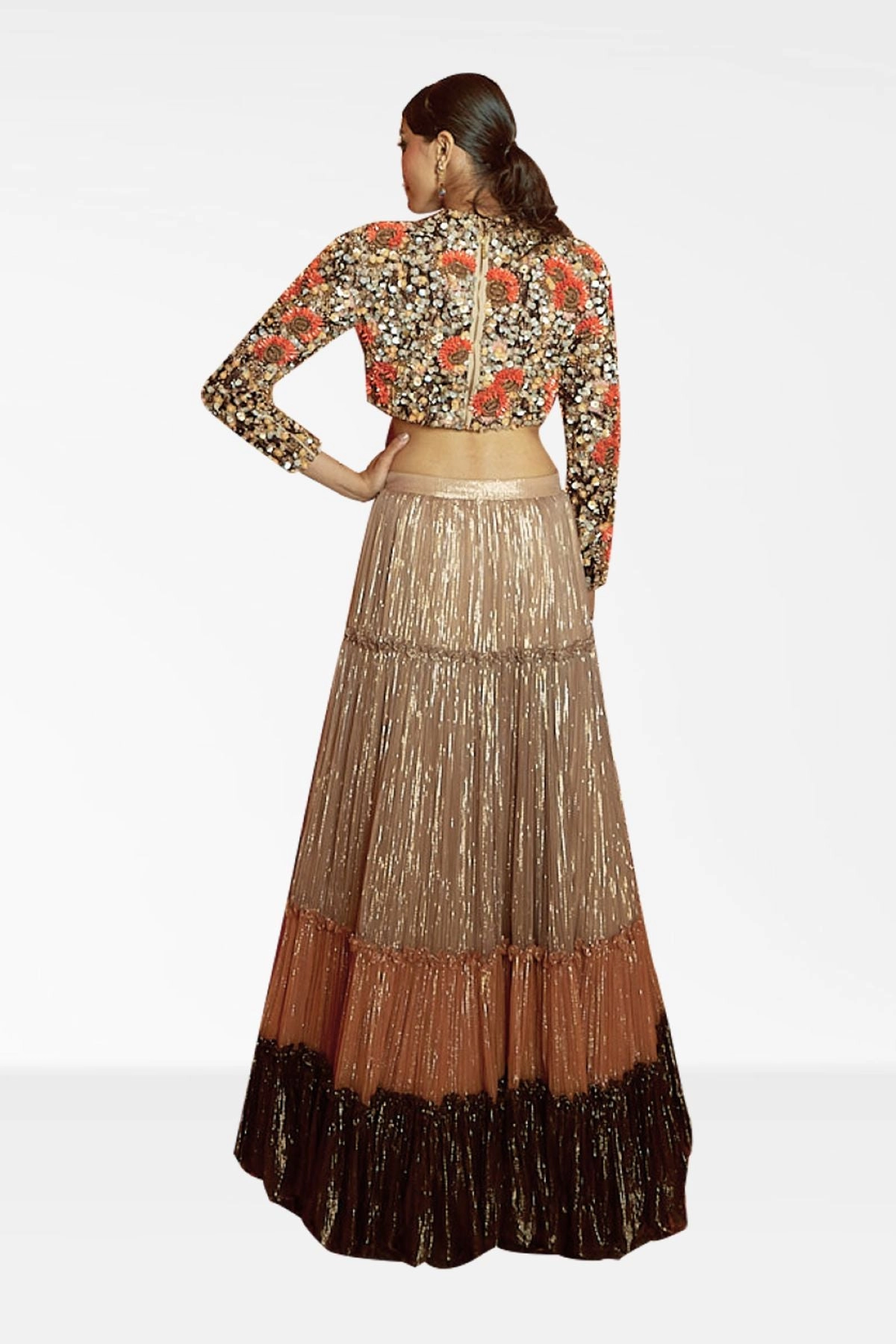 Sunflower Embroidered Crop Top and Lehenga Set