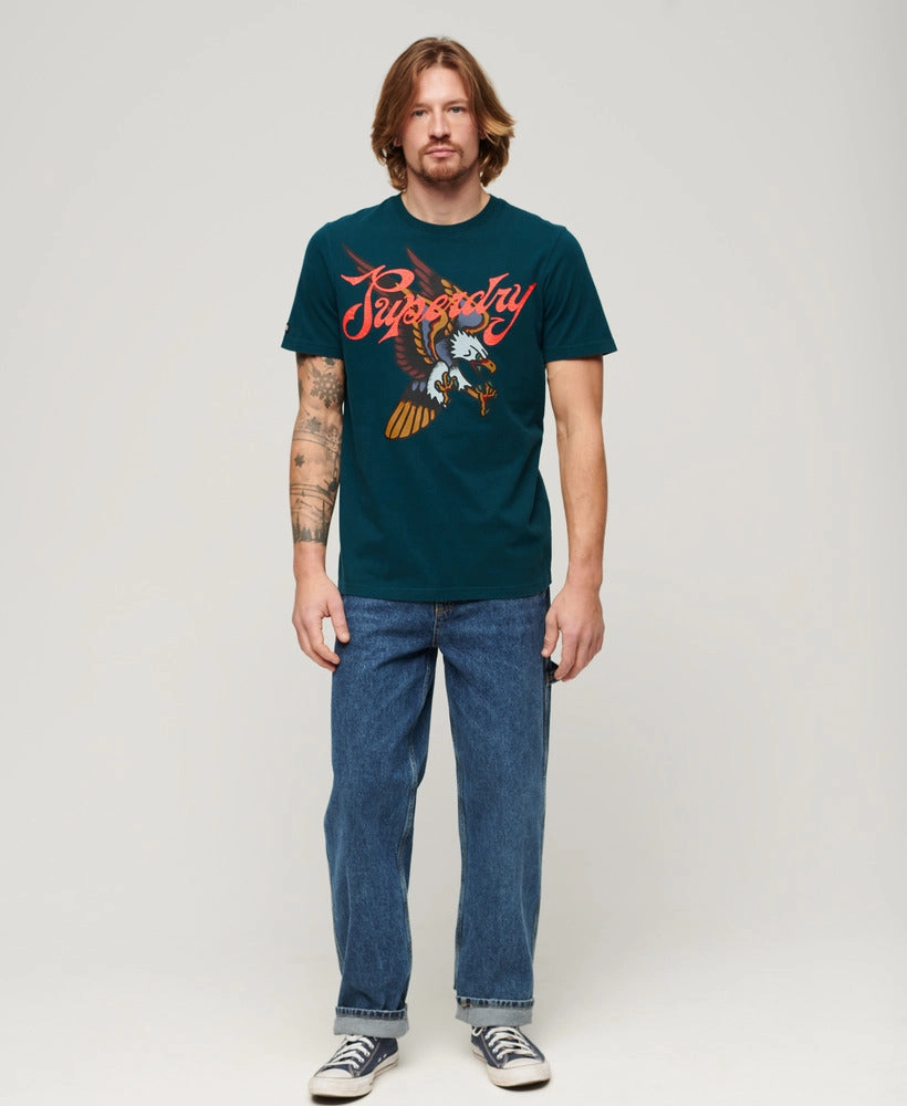 Tattoo Script T Shirt | Deep Marine Green