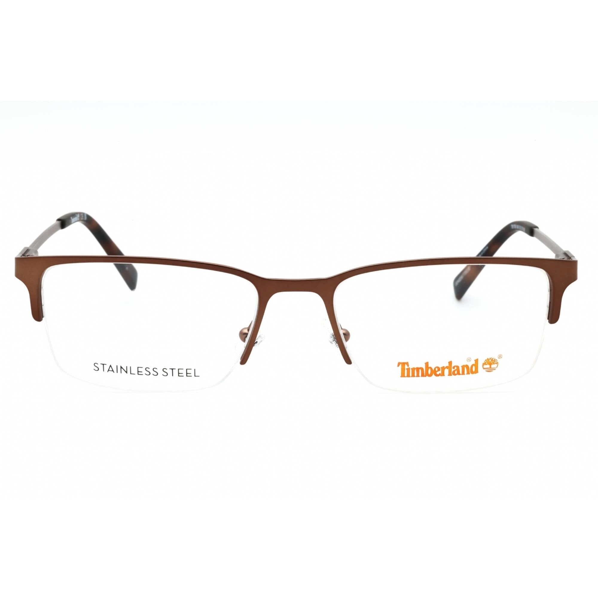 Timberland Men's Eyeglasses - Matte Dark Brown Metal Half Rim Rectangular | TB1799 049