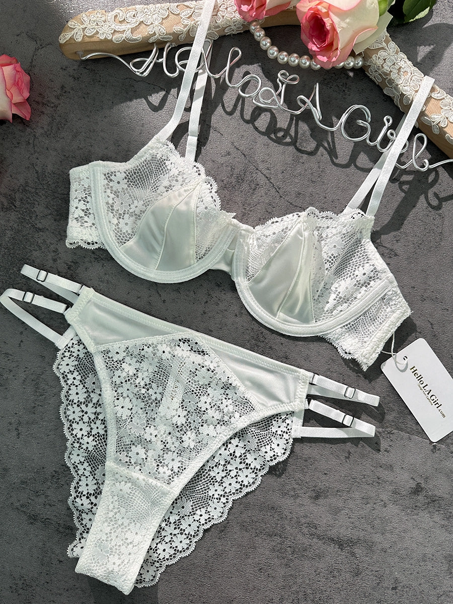 White Luxurious Satin Soft Lace Lingerie Set