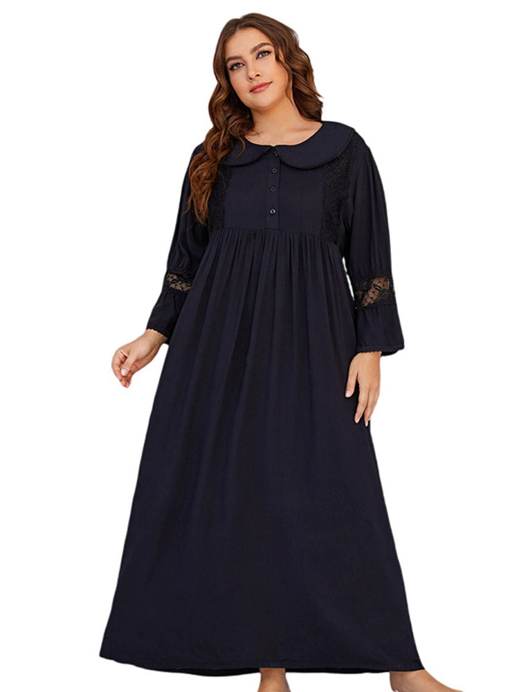 Women Plus Size Lace Long Sleeve Sleepwear Midi Dress