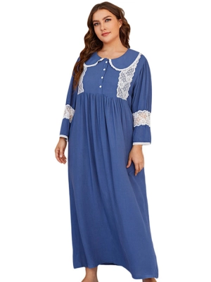 Women Plus Size Lace Long Sleeve Sleepwear Midi Dress