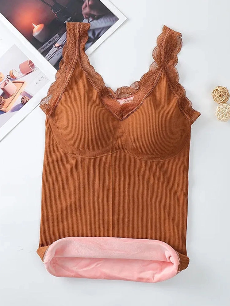 Womens Basic Thermal Underwear Thick Fleece Lined Tank Top