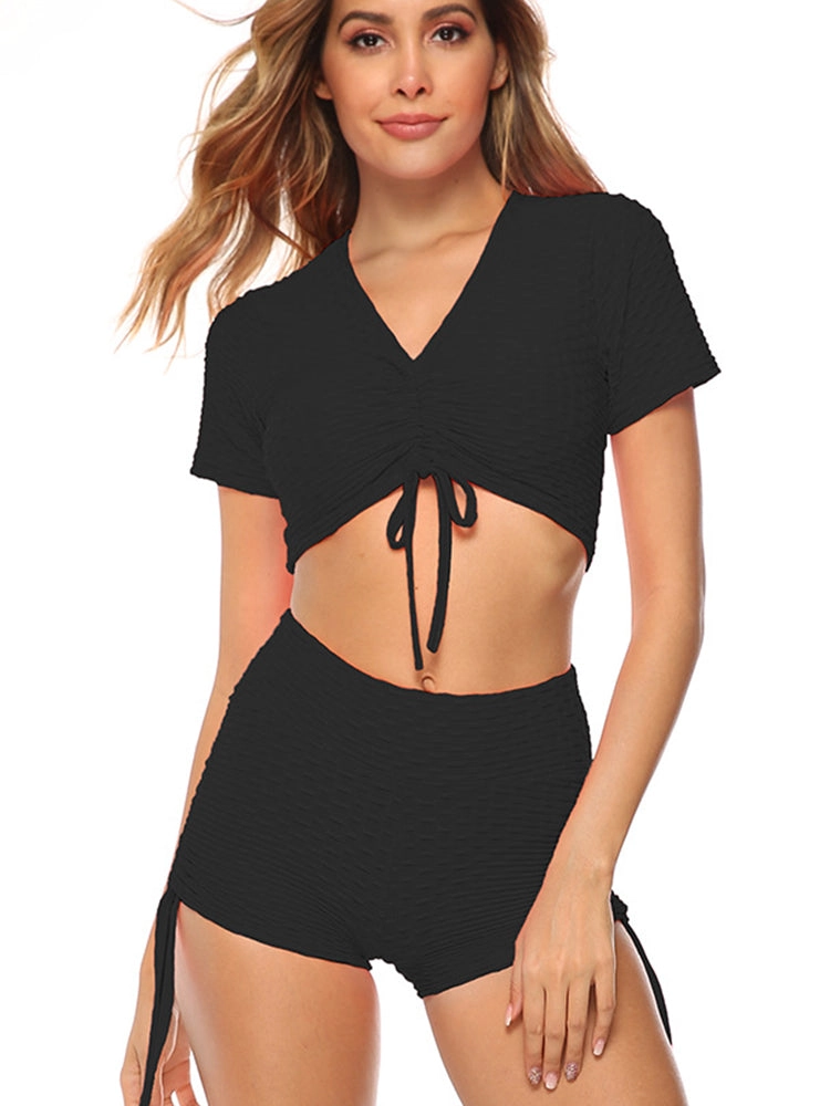 Women's Drawstring Front Sports Tops