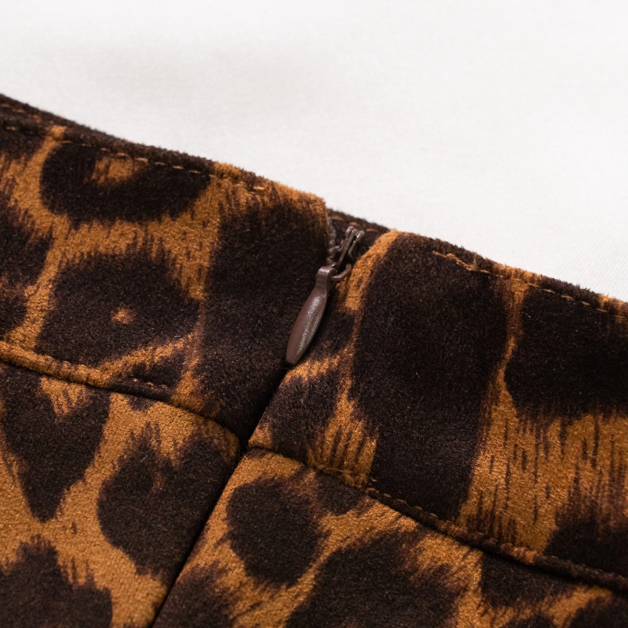 Women's Faux Suede Leopard Print High Waist Zipper Mini A-Line Short Skirt