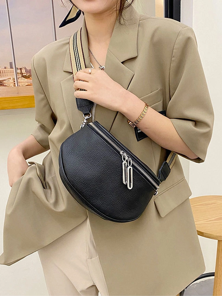 Women's Leather Saddle Bag Anti-theft Sling Crossbody Bag