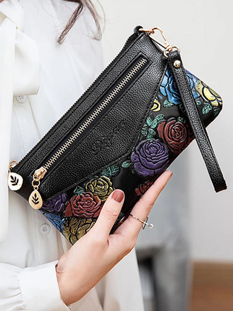 Women's PU Leather Floral Wallet Ladies Clutch Purse