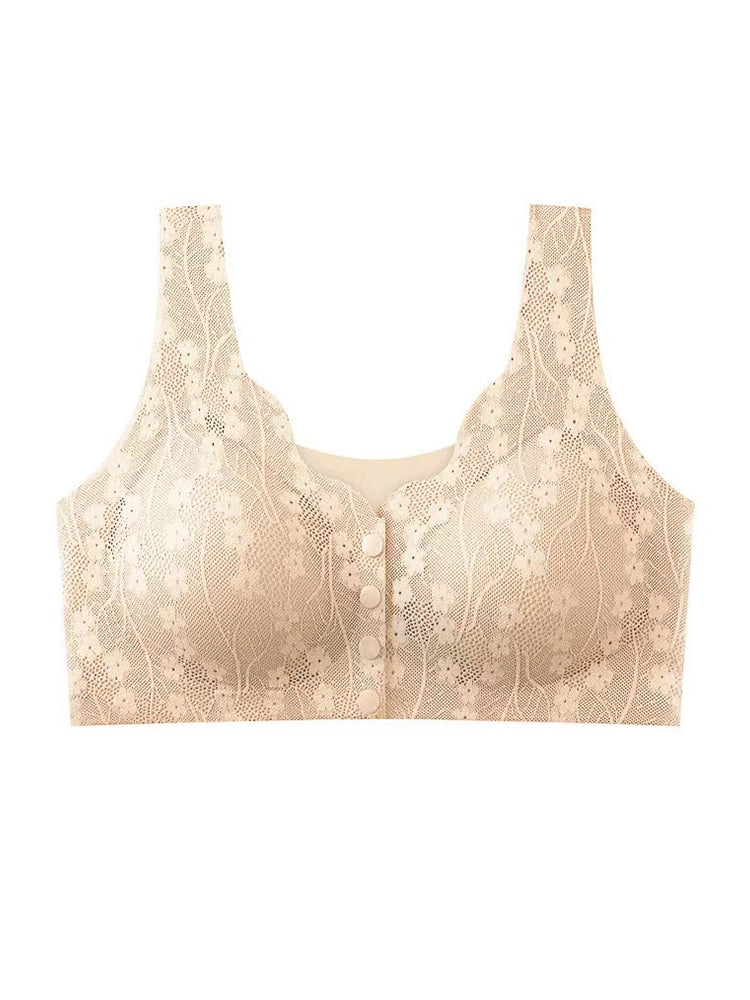 Women's V-neck Front Closure Lace Wireless Bra