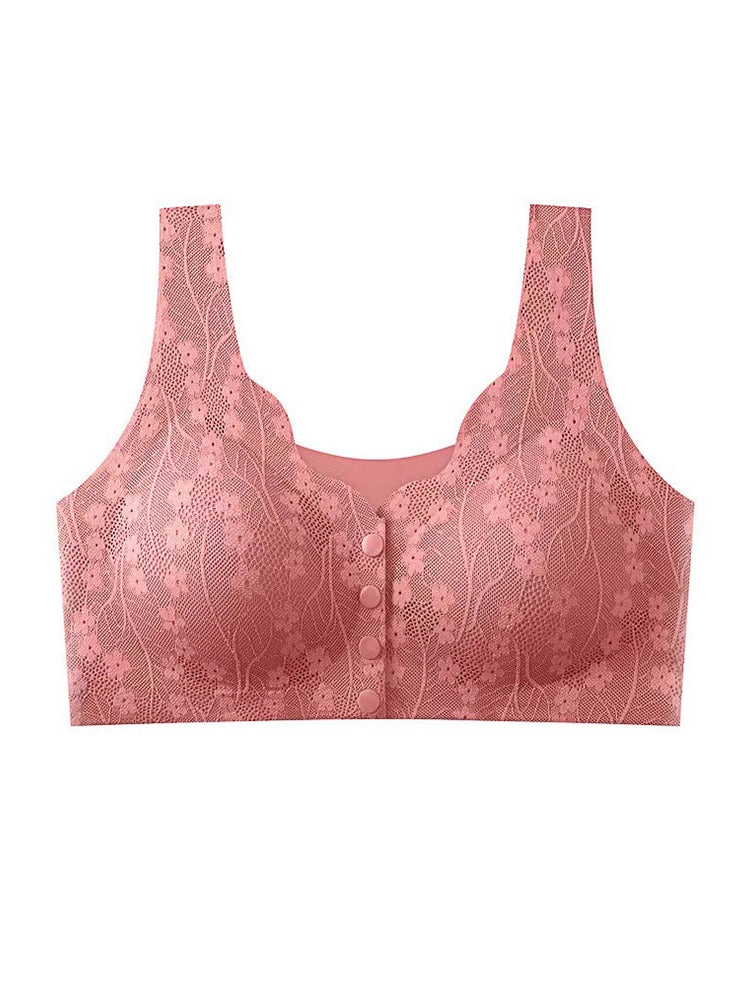 Women's V-neck Front Closure Lace Wireless Bra