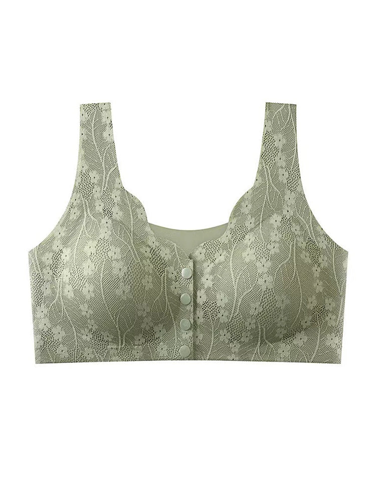 Women's V-neck Front Closure Lace Wireless Bra