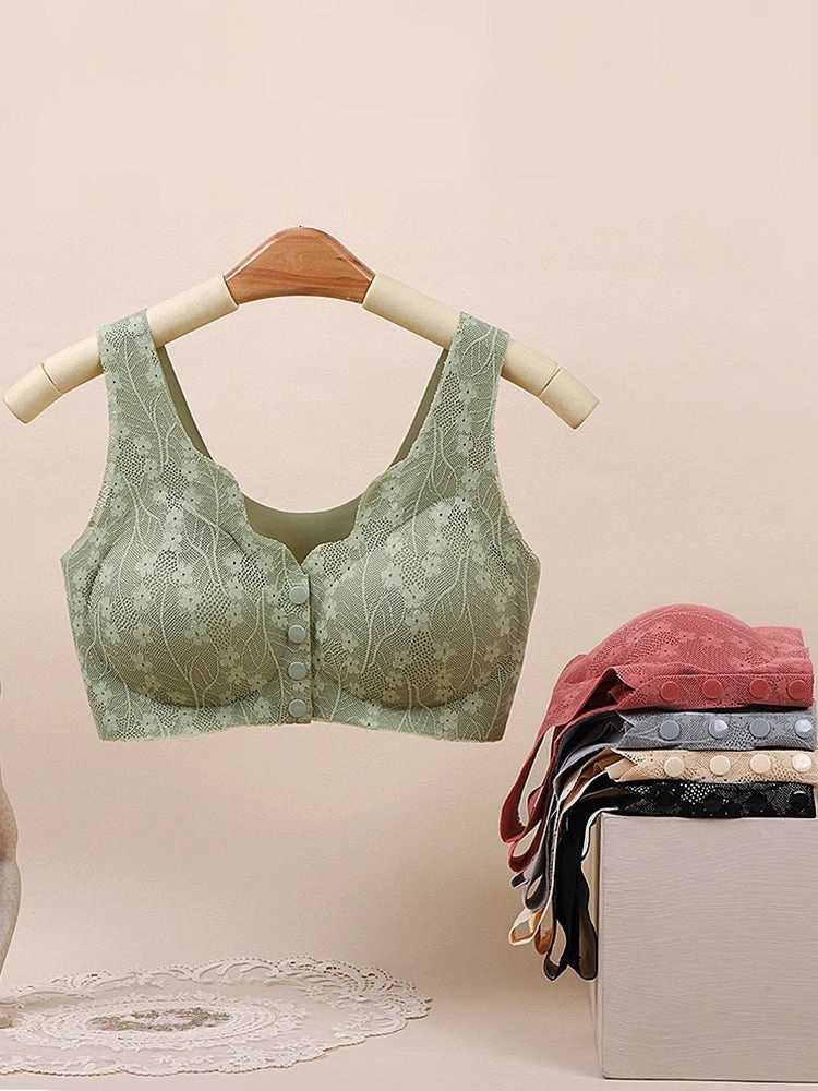 Women's V-neck Front Closure Lace Wireless Bra