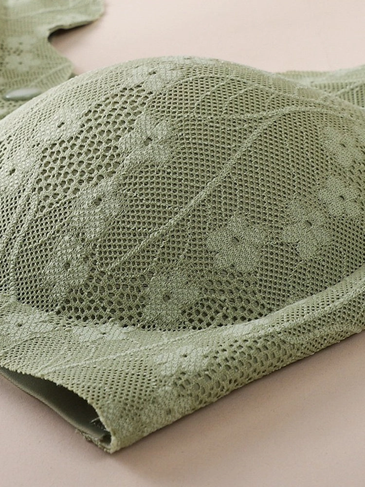 Women's V-neck Front Closure Lace Wireless Bra