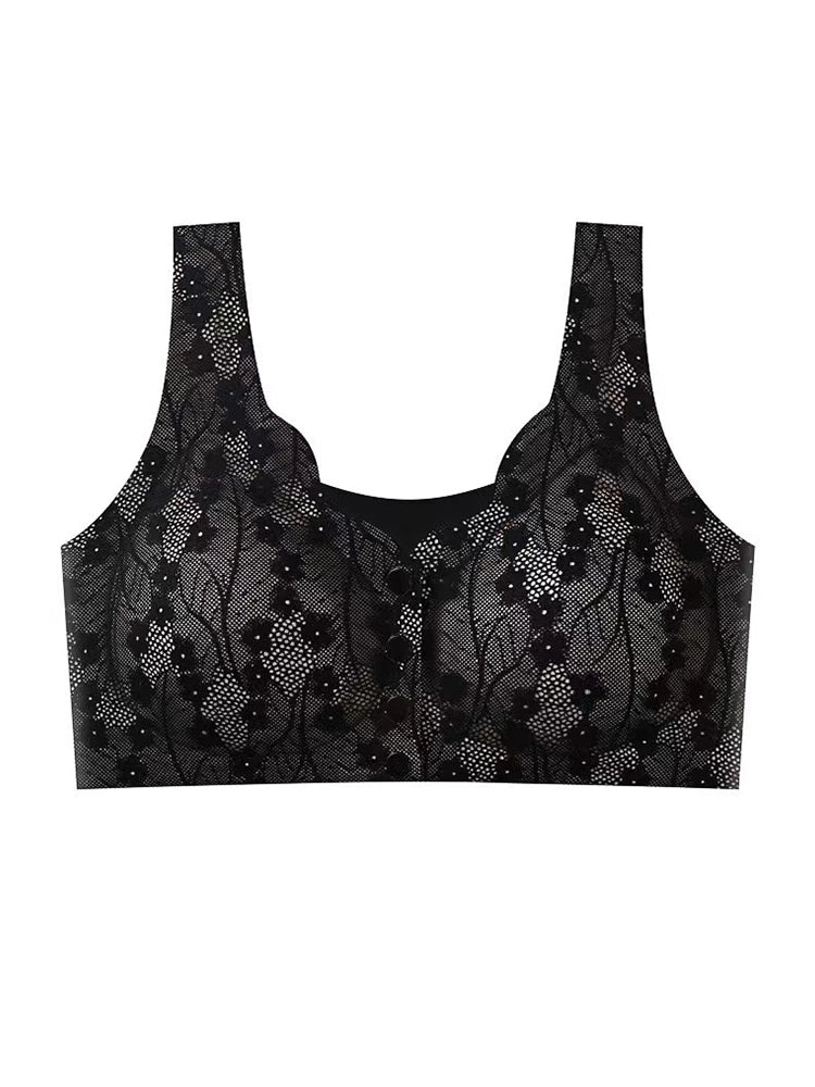 Women's V-neck Front Closure Lace Wireless Bra