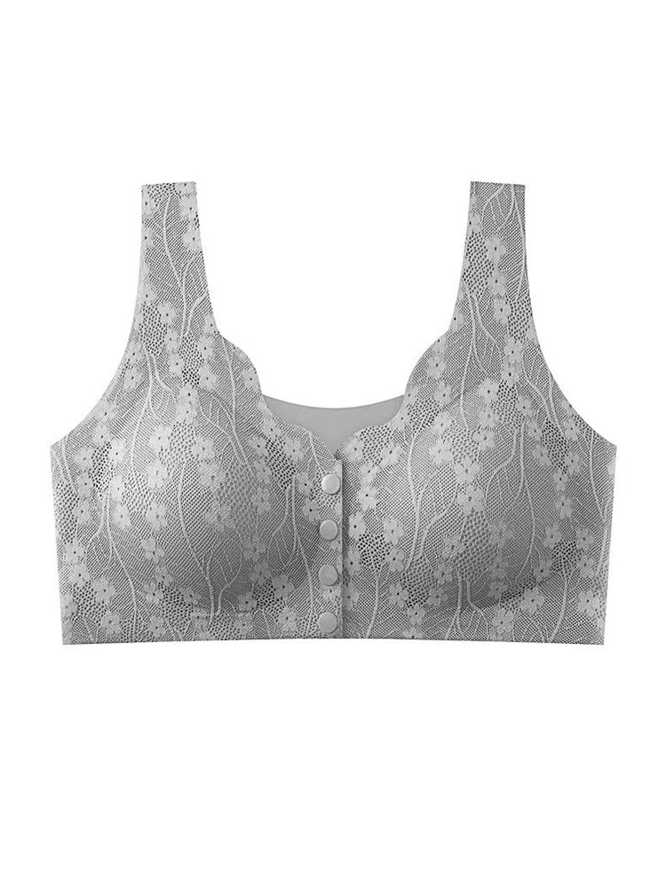 Women's V-neck Front Closure Lace Wireless Bra