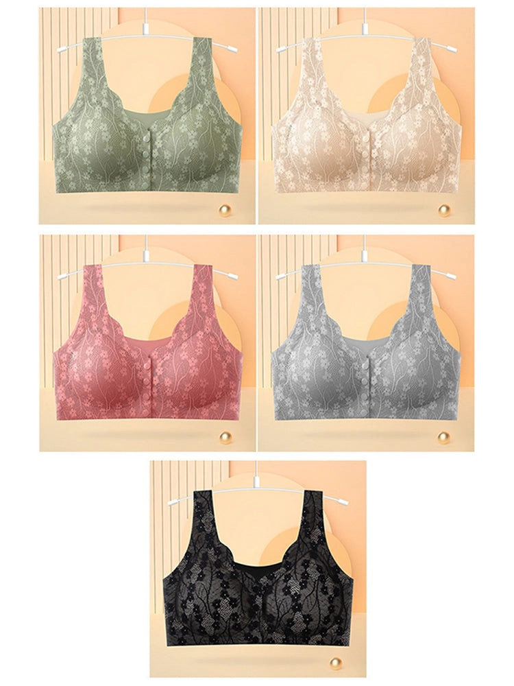 Women's V-neck Front Closure Lace Wireless Bra