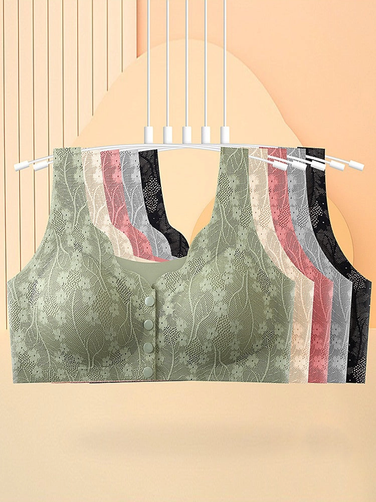Women's V-neck Front Closure Lace Wireless Bra
