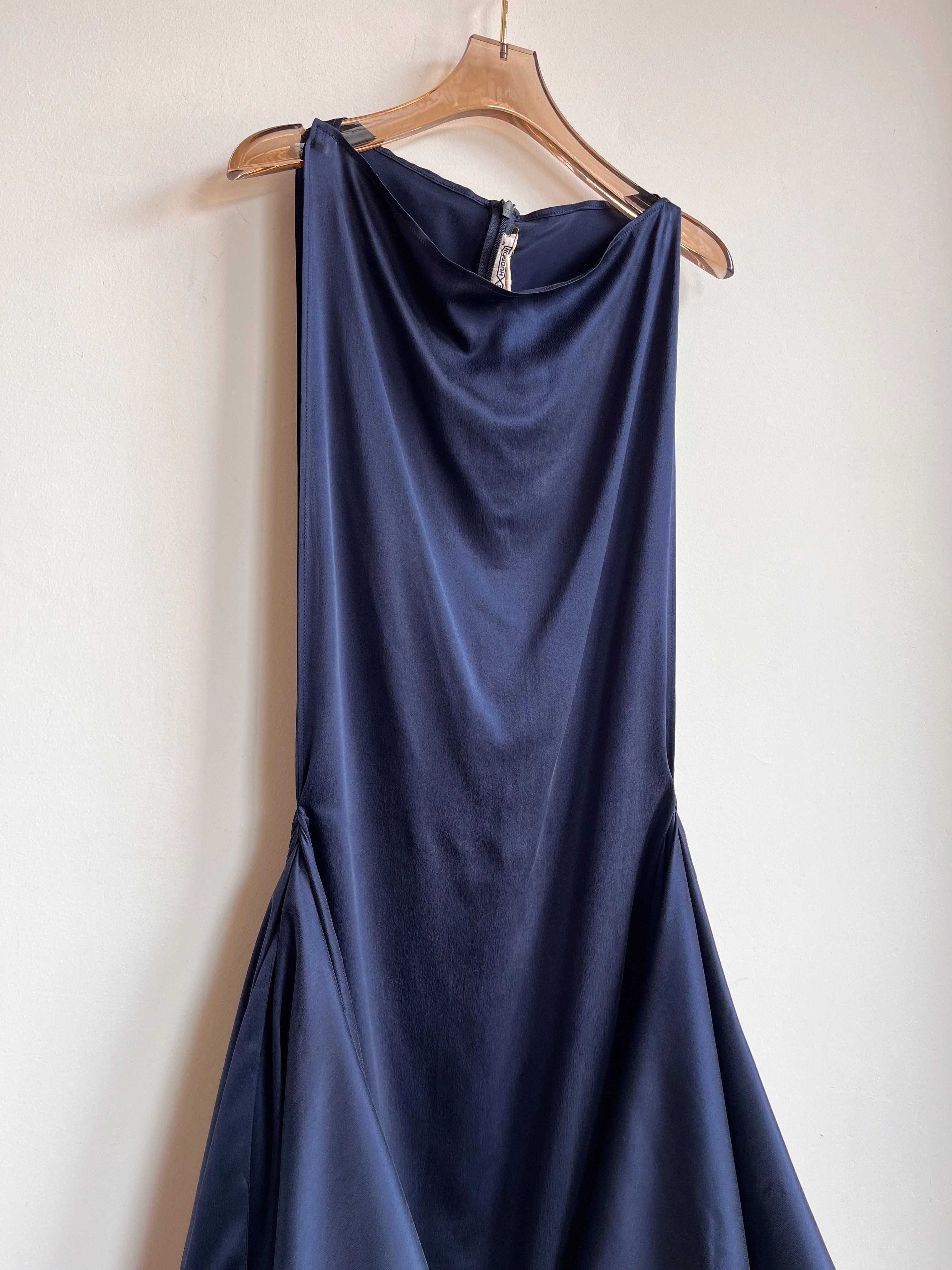 Zero-Waste Dress in Blue Silk Charmeuse