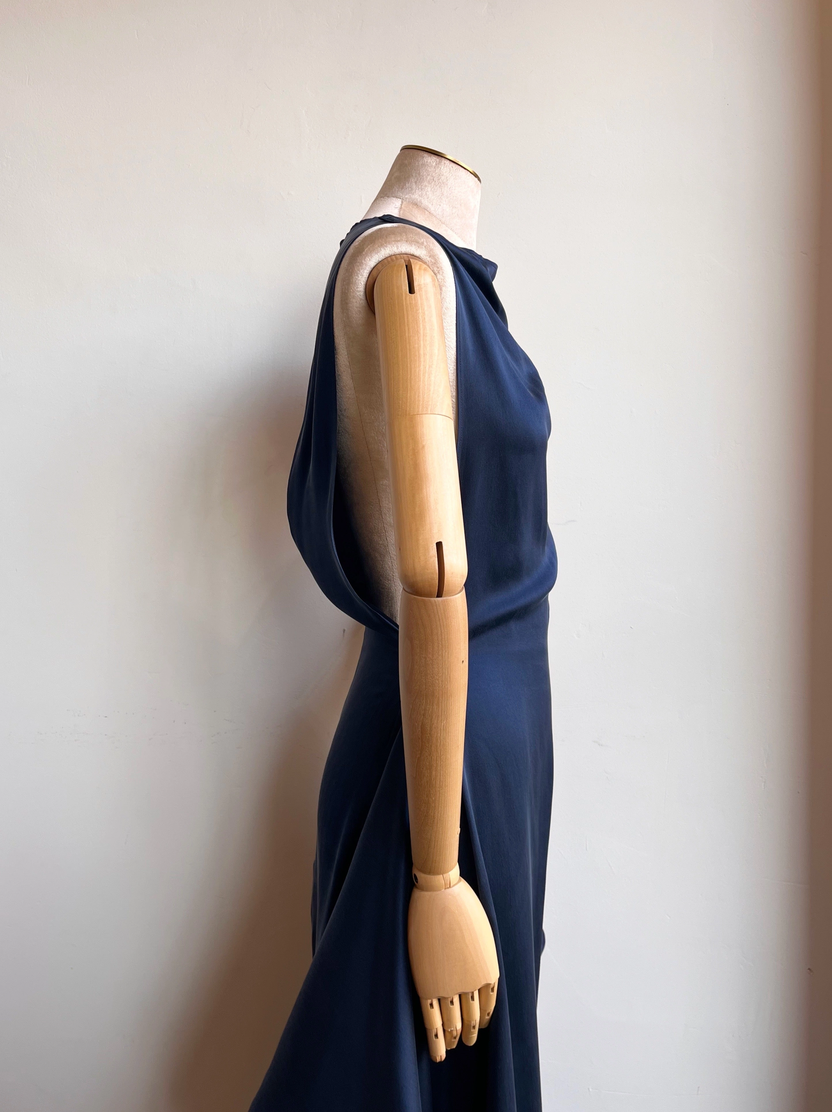 Zero-Waste Dress in Blue Silk Charmeuse